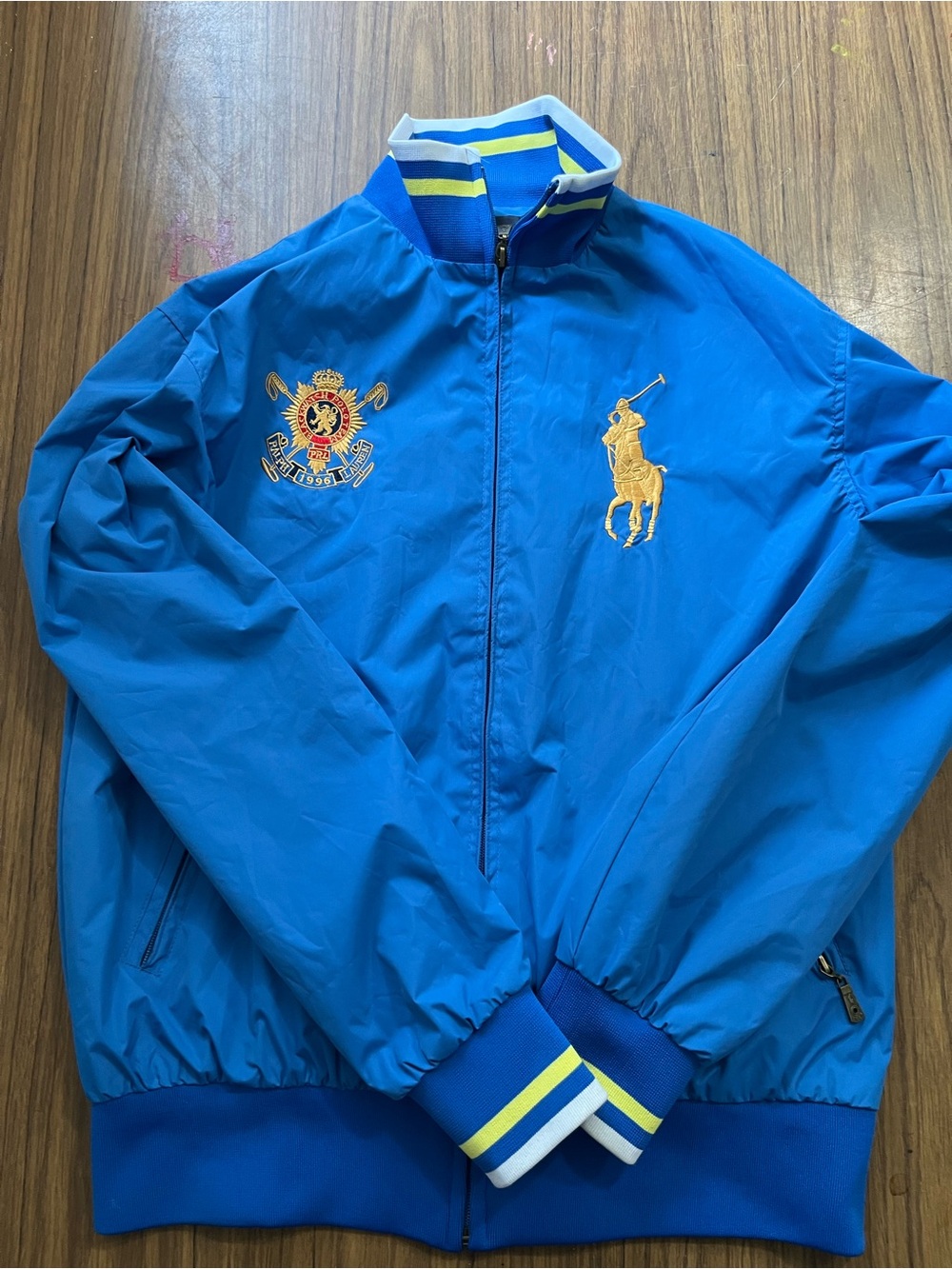 Polo Ralph Lauren Vintage Blue Windbreaker Jacket Gold Pony Crest Men’s L